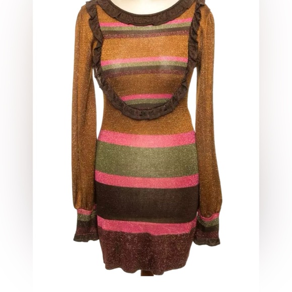 EUC Women’s JUST CAVALLI Long Sleeve Striped Metallic Bodycon Dress - Picture 7 of 12